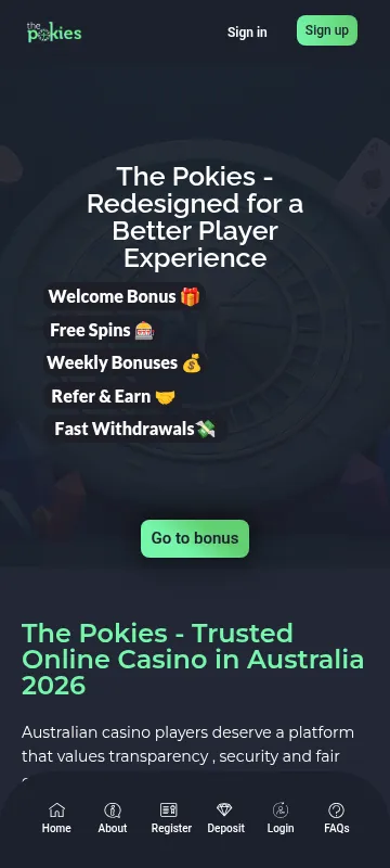 The Pokies Net Casino mobile browser view